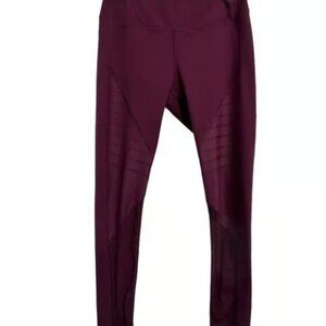 YOGALICIOUS Plum Leggings Mesh Legs Size Med Small Flaw GUC #M-078